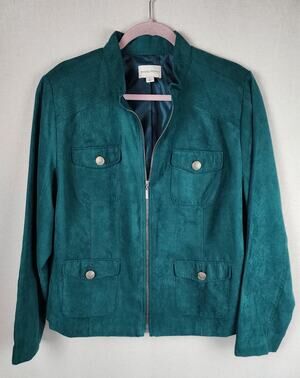 Studio Works Jacket Faux Suede Women's 18 Teal Green Preppy southwest Work